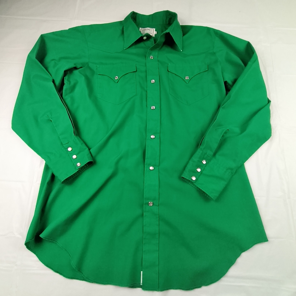 H bar C USA Made CALIFORNIA RANCHWEAR vintage GREEN white PEARL buttons 16.5/34